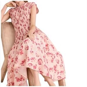 Merlette Stijl Dress in Orchid Ikat Floral Print Midi Cotton Large